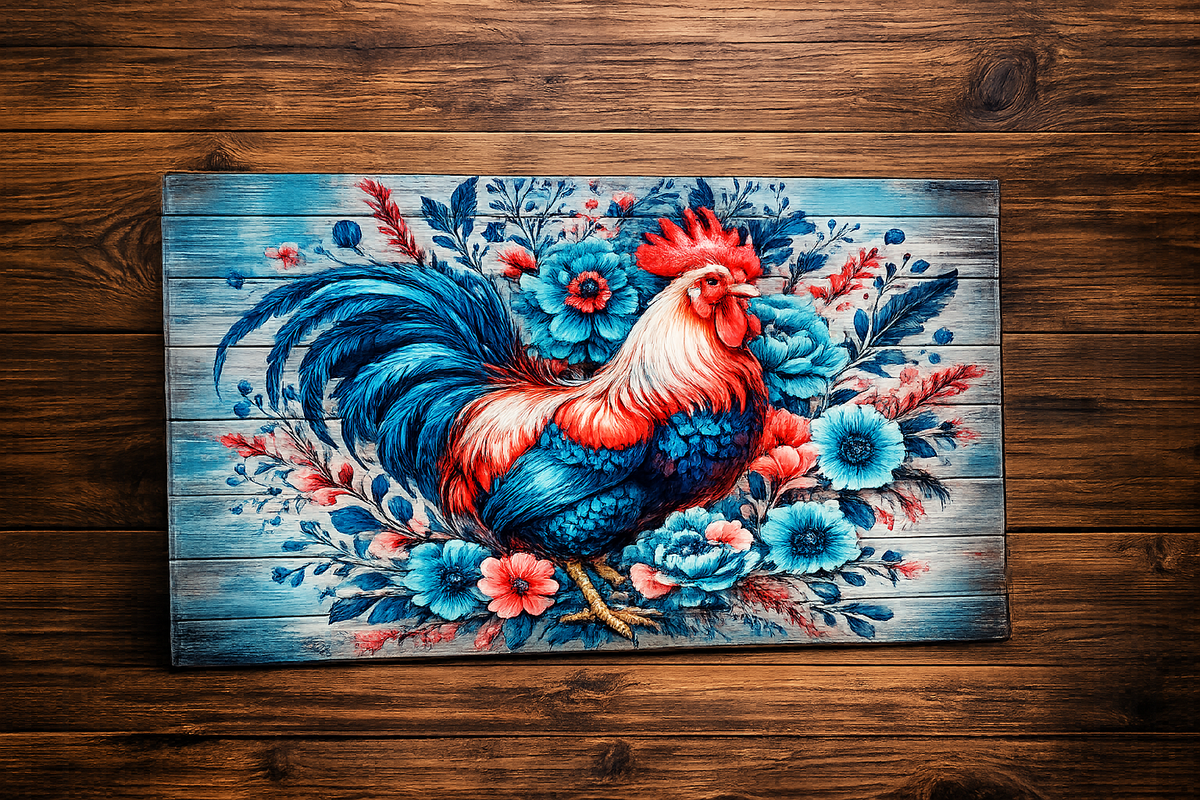 Teal Rooster Shiplap Cutting Board